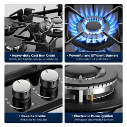 30 Inch Gas Cooktop 5-Burner Black Glass Built-In Stove Top Natural Gas/LPG Convertible for Kitchen