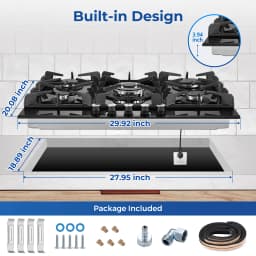 30 Inch Gas Cooktop 5-Burner Black Glass Built-In Stove Top Natural Gas/LPG Convertible for Kitchen
