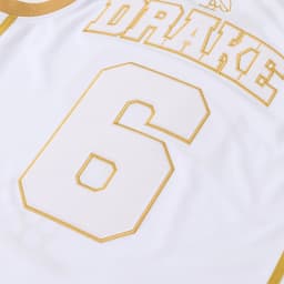 Men’s #6 OVO Owl White Gold Basketball Jersey,Letter Embroidery Sports Tank Top Hip Hop Vintage Basketball Uniform Streetwear