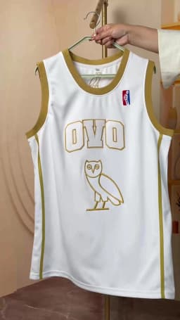 Men’s #6 OVO Owl White Gold Basketball Jersey,Letter Embroidery Sports Tank Top Hip Hop Vintage Basketball Uniform Streetwear