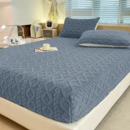 Queen Size Luxury Solid Velvet Woven Texture Embossed Bed Cover Single Piece Premium Bedding