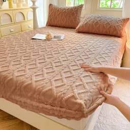 Queen Size Luxury Solid Velvet Woven Texture Embossed Bed Cover Single Piece Premium Bedding