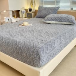 Queen Size Luxury Solid Velvet Woven Texture Embossed Bed Cover Single Piece Premium Bedding