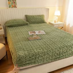 Queen Size Luxury Solid Velvet Woven Texture Embossed Bed Cover Single Piece Premium Bedding