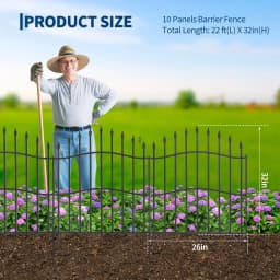 32 Inch No Dig Garden Fence 10 Pack, 22FT Metal Animal Barrier Panels With Gate, Decorative Yard Border For Patio Flower Beds