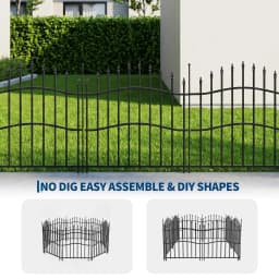 32 Inch No Dig Garden Fence 10 Pack, 22FT Metal Animal Barrier Panels With Gate, Decorative Yard Border For Patio Flower Beds