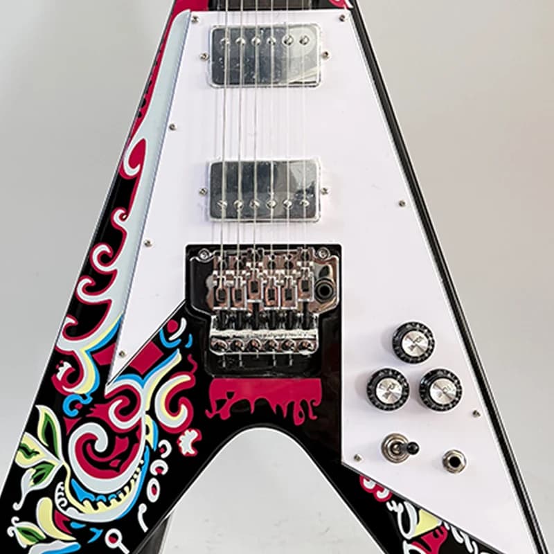 Black electric guitar with colorful patterns, double-lock tremolo system, rock guitar, rosewood fretboard, shipped from US warehouse, free shipping