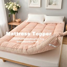 1‑Piece 900GSM King Size Mattress Topper, Soft Warm Foldable Mattress Pad with Side Checkered Print, Corner Fastening Straps, Low‑Allergenic Breathable Mattress Protector for Bedroom, Dormitory & Tatami