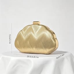 Women Cloud Shape Gold Evening Clutch Bag Metallic Wavy Texture Hardcase Handbag Detachable Chain Crossbody Purse Wedding Party Prom Formal Dinner Shoulder Bag