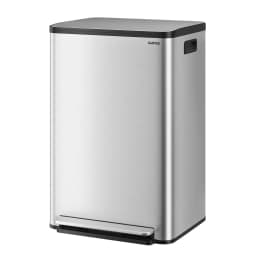 13 Gallon / 50L Stainless Steel Step Trash Can – Removable Inner Buckets, Soft Close Lid, Silver, Large Kitchen Garbage Bin