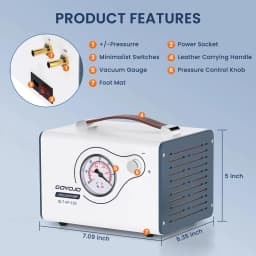 GOYOJO Lab Vacuum Pump, 15L/min Oilless Diaphragm Vacuum Filtration Pump with Adjustable Flow & Dual Pressure, Portable Oil-Free Laboratory Pump with 2 Hoses for Filtration, Distillation & Extraction