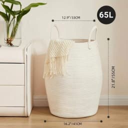 1pc Return Bohemian Black & Beige Woven Storage Basket, Cotton Rope Laundry Hamper With Handles, Large Decorative Organizer For Blankets, Toys & Clothes, Rustic Farmhouse Home Decor Essential Vacation Essentials Travel Essential/sh260429115263214881913