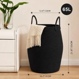 1pc Return Bohemian Black & Beige Woven Storage Basket, Cotton Rope Laundry Hamper With Handles, Large Decorative Organizer For Blankets, Toys & Clothes, Rustic Farmhouse Home Decor Essential Vacation Essentials Travel Essential/sh260429115263214881913