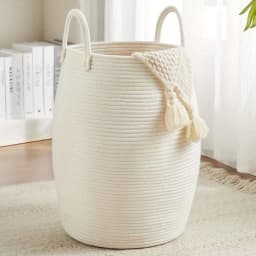 1pc Return Bohemian Black & Beige Woven Storage Basket, Cotton Rope Laundry Hamper With Handles, Large Decorative Organizer For Blankets, Toys & Clothes, Rustic Farmhouse Home Decor Essential Vacation Essentials Travel Essential/sh260429115263214881913