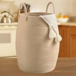 1pc Return Bohemian Black & Beige Woven Storage Basket, Cotton Rope Laundry Hamper With Handles, Large Decorative Organizer For Blankets, Toys & Clothes, Rustic Farmhouse Home Decor Essential Vacation Essentials Travel Essential/sh260429115263214881913