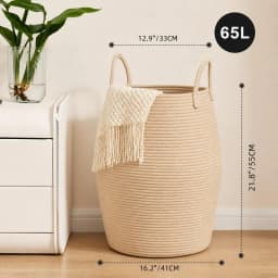 1pc Return Bohemian Black & Beige Woven Storage Basket, Cotton Rope Laundry Hamper With Handles, Large Decorative Organizer For Blankets, Toys & Clothes, Rustic Farmhouse Home Decor Essential Vacation Essentials Travel Essential/sh260429115263214881913