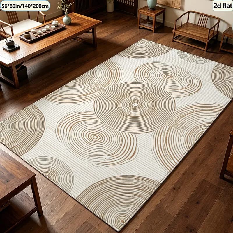 Boho Wood Ring Texture Carpet Flooring, Natural Wood Grain Pattern Area Rug Soft Floor Mat for Living Room Bedroom Home Ornament