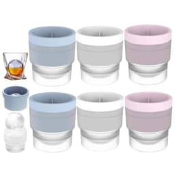 Chiclify Ice Ball Molds, 6PCS Reusable Large Round Ice Cube Mold, Stackable Easy-Release Silicone Ice Balls Maker Mold for Whiskey Cocktails Bourbon and Drinks (6, Blue+White+Pink)