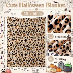 FuWeave Halloween Throw Blanket Leopard Skull Flannel Blanket