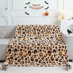FuWeave Halloween Throw Blanket Leopard Skull Flannel Blanket