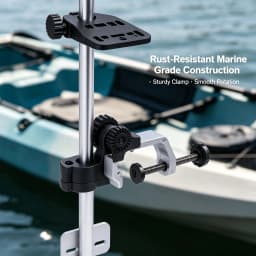 Universal Transducer Bracket Portable Fishfinder Mount, 360° Rotatable Fishing Boat Bracket with 3.15" Max Clamp Opening, Adjustable Height for Kayak Canoe Raft, Silver/Black