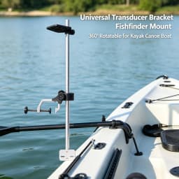 Universal Transducer Bracket Portable Fishfinder Mount, 360° Rotatable Fishing Boat Bracket with 3.15" Max Clamp Opening, Adjustable Height for Kayak Canoe Raft, Silver/Black