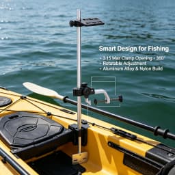 Universal Transducer Bracket Portable Fishfinder Mount, 360° Rotatable Fishing Boat Bracket with 3.15" Max Clamp Opening, Adjustable Height for Kayak Canoe Raft, Silver/Black