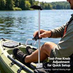 Universal Transducer Bracket Portable Fishfinder Mount, 360° Rotatable Fishing Boat Bracket with 3.15" Max Clamp Opening, Adjustable Height for Kayak Canoe Raft, Silver/Black