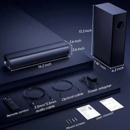 70W 2.1-Channel Compact Soundbar System with 14.2-Inch Soundbar and 4-Inch Subwoofer, Enhanced Surround Audio for TV and Home Theater, Bluetooth/Optical/Auxiliary Inputs