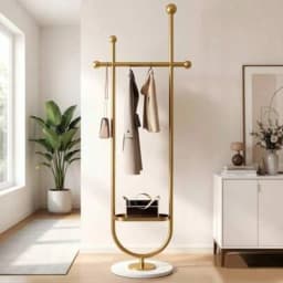 Clothing Rack Gold Metal Freestanding Heavy Duty Clothes Rack with Marble Base for Bedroom Entryway Living Room Boutique Retail Store Display, Multipurpose Garment Hanger Coat Tree Stand for Hats Scarves Jackets Bags Coats Dresses Suits Pants, Sturdy