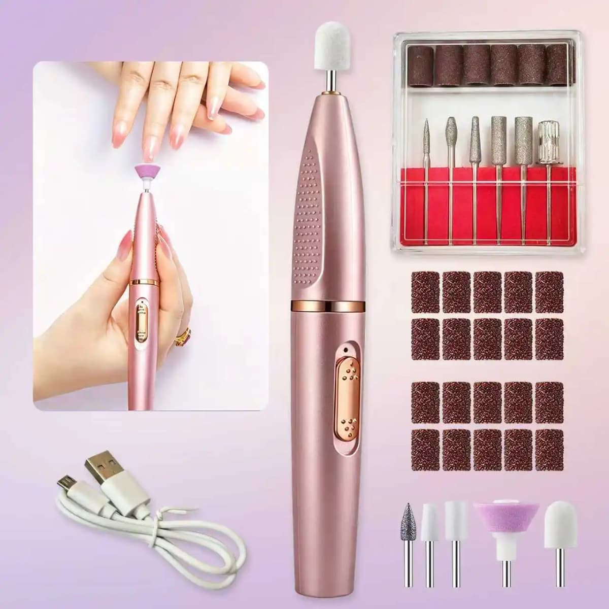 USB Electric Nail Drill and Portable Nail Tool Set, Including Nail Drill and Polishing Tools, Electric Nail File, Nail and Pedicure Tools, Suitable for Home Use, and an Excellent Gift for Friends and Family