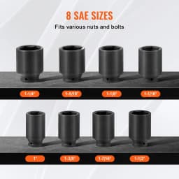 Axle Nut Impact Socket Set, 3/4" Drive Deep 6-Point 8-Piece SAE Spindle Nut Socket Set, CR-MO Heat Treated Large Socket Set with Storage Case, for Auto Repair, Removing or Installing Axle Nuts