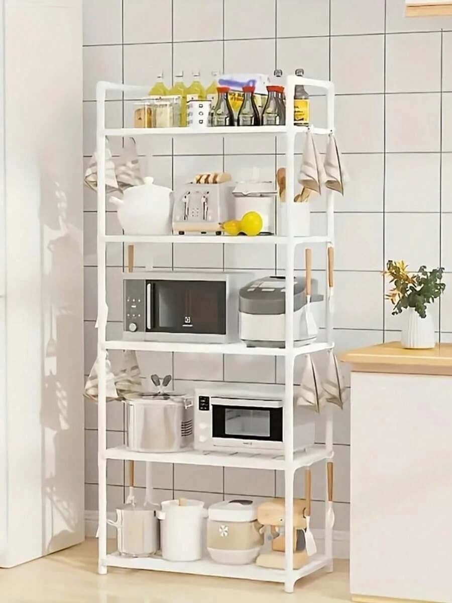 5-Tier Heavy-Duty Metal Storage Rack - Black & White 2-Color Options, Multi-Functional For Kitchen, Garage, Freestanding Bookshelf, Indoor & Outdoor Standing Shelf