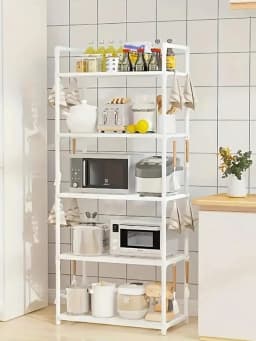 5-Tier Heavy-Duty Metal Storage Rack - Black & White 2-Color Options, Multi-Functional For Kitchen, Garage, Freestanding Bookshelf, Indoor & Outdoor Standing Shelf