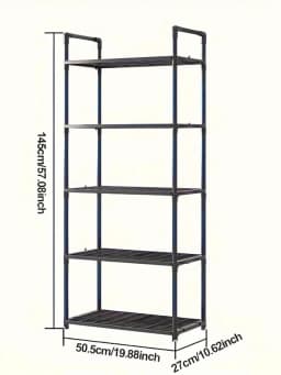 5-Tier Heavy-Duty Metal Storage Rack - Black & White 2-Color Options, Multi-Functional For Kitchen, Garage, Freestanding Bookshelf, Indoor & Outdoor Standing Shelf
