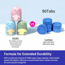 3pcs Automatic Toilet Bowl Cleaner Cute Dinosaur Shape Long Lasting Flush Tank Deodorizer with Lift Cord for Home Bathroom
