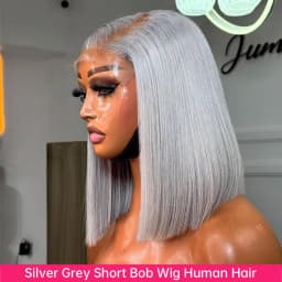 Gray Short Bob Human Hair Wigs Pre Plucked Remy Peruvian 13x6 Transparent Lace Frontal Wig Silver Grey Colored Frontal Straight Bob Wigs For Women