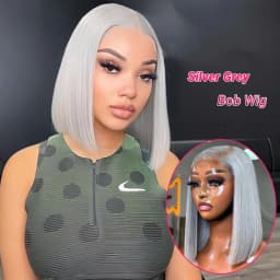 Gray Short Bob Human Hair Wigs Pre Plucked Remy Peruvian 13x6 Transparent Lace Frontal Wig Silver Grey Colored Frontal Straight Bob Wigs For Women