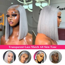 Gray Short Bob Human Hair Wigs Pre Plucked Remy Peruvian 13x6 Transparent Lace Frontal Wig Silver Grey Colored Frontal Straight Bob Wigs For Women