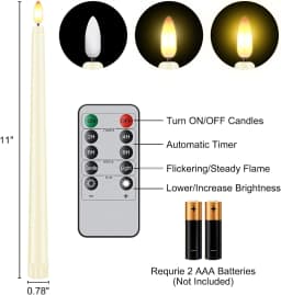 6/12Pack LED Flameless Ivory Taper Candles Flickering with Remote 3D Wick Battery Operated Christmas Window Candle Wedding Decor
