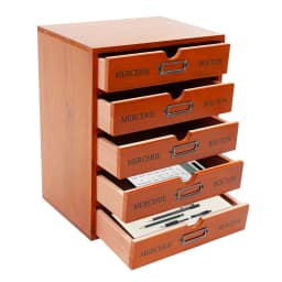 Brown Pine Wood Desk Organizer With 5 Drawers, 5kg Load‑Capacity Pre‑Assembled Desktop Storage Cabinet With Label Slot for Office Home Stationery Cosmetics Organization