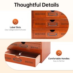 Brown Pine Wood Desk Organizer With 5 Drawers, 5kg Load‑Capacity Pre‑Assembled Desktop Storage Cabinet With Label Slot for Office Home Stationery Cosmetics Organization