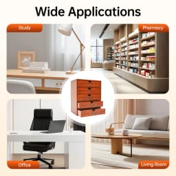 Brown Pine Wood Desk Organizer With 5 Drawers, 5kg Load‑Capacity Pre‑Assembled Desktop Storage Cabinet With Label Slot for Office Home Stationery Cosmetics Organization