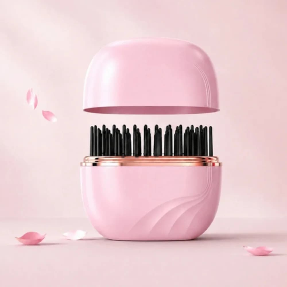 Mini Cordless Hair Straightener Brush USB Rechargeable, 3‑Speed Temperature Control Anti‑Scald Shell Lightweight Portable Travel Hair Styling Tool