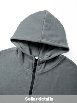 Men Fleece Hooded Jacket Full Zip Hoodie Multi Zipper Pockets Hook & Loop Patch Panel Coat Outdoor Warm Lightweight Hiking Fleece Hooded Top