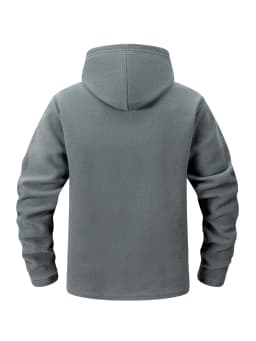 Men Fleece Hooded Jacket Full Zip Hoodie Multi Zipper Pockets Hook & Loop Patch Panel Coat Outdoor Warm Lightweight Hiking Fleece Hooded Top
