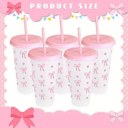 10/20/30 Pack 24oz Pink Bow Plastic Cups Tumblers, Reusable Cup, Iced Coffee Cup With Straw And Lid, Suitable Mother's Day, Dates, Birthday Parties, Outdoor Activities, Daily Use And Camping Summer Drink Cup Valentine's Day,, Mother's Day, Halloween