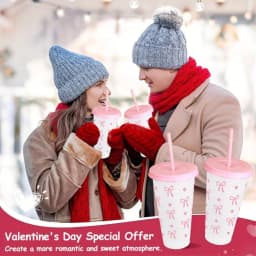 10/20/30 Pack 24oz Pink Bow Plastic Cups Tumblers, Reusable Cup, Iced Coffee Cup With Straw And Lid, Suitable Mother's Day, Dates, Birthday Parties, Outdoor Activities, Daily Use And Camping Summer Drink Cup Valentine's Day,, Mother's Day, Halloween