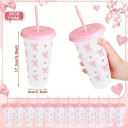 10/20/30 Pack 24oz Pink Bow Plastic Cups Tumblers, Reusable Cup, Iced Coffee Cup With Straw And Lid, Suitable Mother's Day, Dates, Birthday Parties, Outdoor Activities, Daily Use And Camping Summer Drink Cup Valentine's Day,, Mother's Day, Halloween