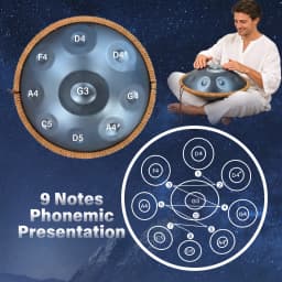 Hand Pan Drum, G Minor 9 Notes 18 Inches Meditation Drum, Musical Instruments, Portable Handpan Set for Children, Boys, Girls, Adults